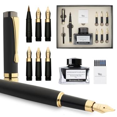 Imagem de Wordsworth & Black Conjunto de canetas de caligrafia, inclui frasco de tinta, 6 cartuchos de tinta, conversor de refil de tinta, 6 pontas de substituição, bambu luxuoso, diário, canetas de escrita