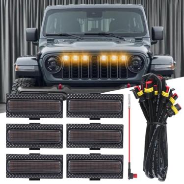 Imagem de Teguangmei 6 peças de luzes de grade compatíveis com Jeep Wrangler JL JLU Gladiator JT 2024 2025, grade de para-choque dianteiro luz de circulação diurna (âmbar)