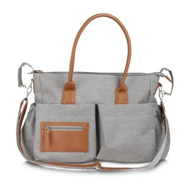 Imagem de Bolsa Multifuncional Maternidade em Poliéster, Cinza com Detalhes em PU, 25L, 6 Compartimentos Externos, Alça Ajustável, 30x50x17cm