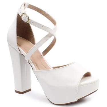 Imagem de Sandália Modarpe Meia Pata Salto Grosso Tiras M54 (Branco, BR, Adulto, Numérico, 33)