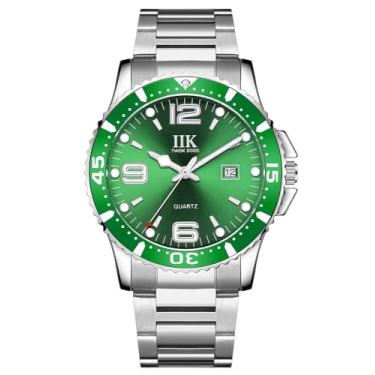 Imagem de YOOTEN Relógio masculino luminoso à prova d'água clássico de quartzo, Verde, prata