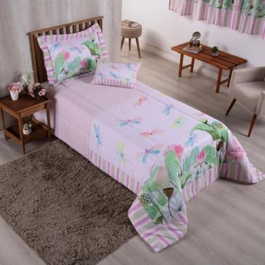 Imagem de Kit 4 Peças Edredom Estampado Girl Solteiro 300 Fios (Libélulas)