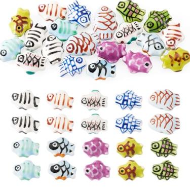 Imagem de FASHEWELRY 20 peças de contas fofas de porcelana de peixe colorido 3D desenho animado de cerâmica feito à mão contas de porcelana animais oceânicos animais de estimação espaçador para fazer joias faça