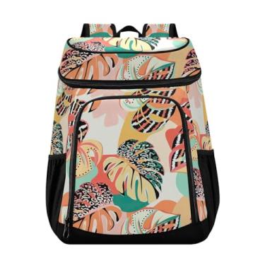 Imagem de Mochila térmica térmica tropical multicolorida com elementos desenhados à mão, 36 latas térmica para praia, lancheira masculina