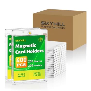 Imagem de Skyhill Porta-cartões magnéticos de 200 quilates, porta-cartão acrílico de 35pt com um toque com 200 capas protetoras extras, proteção U-V e protetores de cartão de plástico rígido à prova d'água para