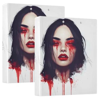 Imagem de Pasta Vampire Woman Red Tears, pacote com 2, fichários resistentes de anéis em D 27 x 31,5 cm, material escolar universitário