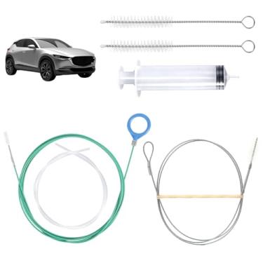 Imagem de Ksheria Ferramenta de limpeza de drenagem de teto solar, tubo longo flexível de 299 cm com alça redonda, 2 escovas de limpeza, seringa, mangueira e escova de arame longo para limpador de ralo de teto