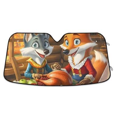 Imagem de Toldo de sol personalizado para festa festiva de lobo de raposa para para-brisa de carro bonito retrátil dobrável acessórios de carro para-brisa proteção de para-sol S, 134,6 cm x 59,7 cm