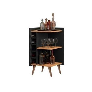 Imagem de Aparador Canto Sala De Estar com Adega Bar Retrô Prateleira Organizadora para Hall De Entrada, Ideal para Famílias e Amantes de Decoração(Preto Com Nature)