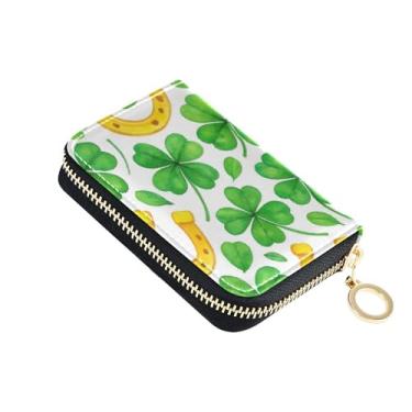 Imagem de Carteira feminina branca pequena trevo verde com bloqueio de RFID, porta-moedas com zíper e zíper