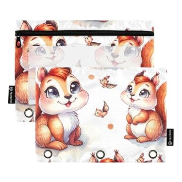 Imagem de GAIGEO Linda bolsa de lápis marrom animal de outono com 3 anéis para fichários com zíper, fichários transparentes e macios, estojo para canetas escolares 25 x 18 cm, 2 pacotes