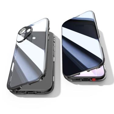 Imagem de Capa antiespião para iPhone 17 Air, capa de vidro temperado com privacidade frontal e traseira de 360 graus, tela antiespião, amortecedor de metal de adsorção magnética antiespião com protetor de