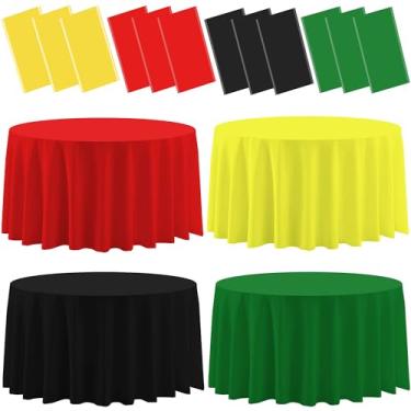 Imagem de CUUSNNY 12 peças de toalhas de mesa de plástico vermelho, verde, amarelo e preto, 213 cm, descartável, redondo, preto, história, mês, toalha de mesa afro-americana para decoração de festa