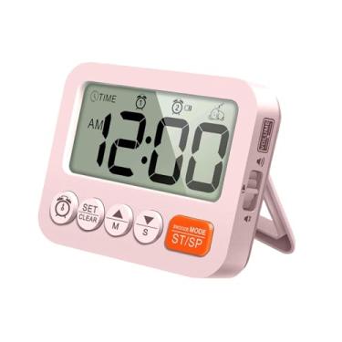 Imagem de Ｂｅｓｇａ Despertador digital com tela LCD grande, 2 alarmes, volume ajustável, relógio de mesa pequeno, temporizador eletrônico para uso interno e em salas de, Rosa