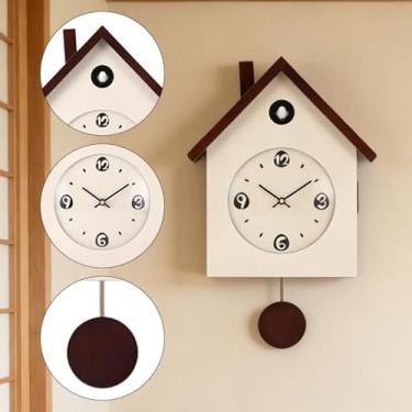 Imagem de Bothyi Relógio de parede de madeira com pêndulo e carrilhão, relógio cuco silencioso, presente para quarto, festa, sala de jantar ou escritório, Bege