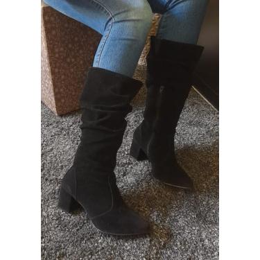 Imagem de Botas Femininas Couro Camurça Cano Enrugado Tendência - Lirom, Preto, 