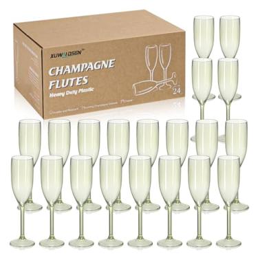 Imagem de XUWAIDSGN 24 peças taças de champanhe taças de vinho de plástico, taças de champanhe vintage, taças de bar de mimosa, 153 g para Natal, aniversário, casamento, noiva (24, verde sálvia)
