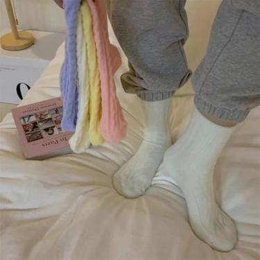 Imagem de 1 par de meias femininas de algodão de inverno, confortáveis, fofas e quentes, adequadas para uso diário, Branco, 21
