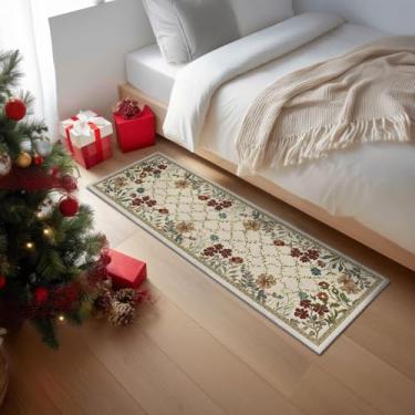 Imagem de Artoid Mode Tapete de corrida rústico de flor xadrez de primavera, decoração de casa de verão, baixo perfil, antiderrapante, lavável, tapete para corredores, cozinha, lavanderia, quarto, banheiro, 6 x