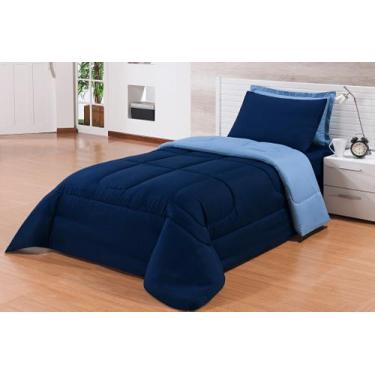 Imagem de Kit Edredom Solteiro 4 Peças Pérola - Davy Enxovais, Marinho/Azul Bebe