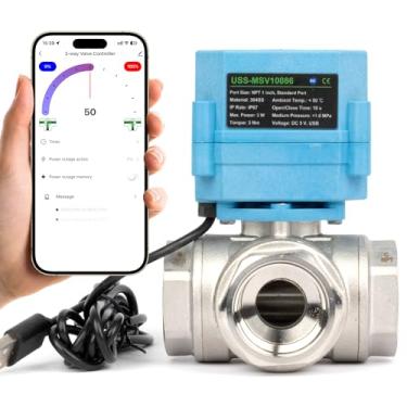 Imagem de Válvula de esfera de porta L controlada por Wi-Fi de aço inoxidável de 2,5 cm com substituição manual, indicador LED e plugue USB – IP67, 3W, 5V DC, NSF