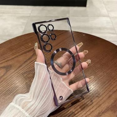 Imagem de HJZSZX Capa magnética luxuosa com revestimento para Samsung S24 Ultra e carregamento sem fio transparente para PC (para Samsung S24 Ultra/roxo)