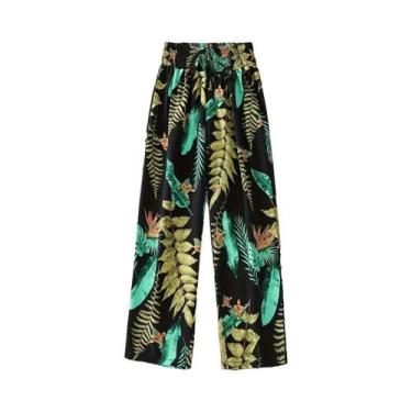 Imagem de Calças Femininas De Cintura Alta Em Seda Gelada Floral, Slim E De Pern