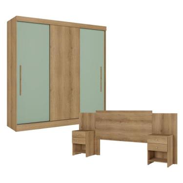 Imagem de Guarda Roupa Casal Vision 3 Portas Capuccino Menta Com Cabeceira Formosa Capuccino - Thb