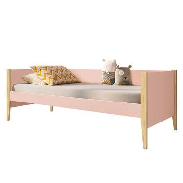 Imagem de Cama Solteiro Noah Rosa Com Pés Madeira Natural - Reller