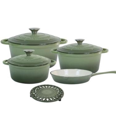 Imagem de Jogo de Panelas de Ferro Fundido Esmaltado 4 Peças Verde - C&E
