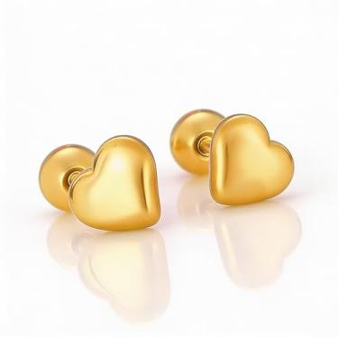 Imagem de Brincos femininos de amor, banhado a ouro, brincos de argola de amor. Presentes de joias