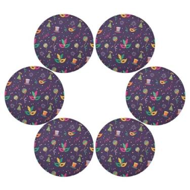 Imagem de Wassud Jogo americano conjunto de 6 balões de carnaval tapetes de mesa redondos para cozinha e jantar tapetes laváveis resistentes ao calor decoração de mesa 39 cm