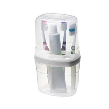 Imagem de Porta Dental de Pia com Tampa em Plástico – Capacidade para até 4 – 20,2×11,5×8,9cm(1 PORTA ESCOVA BRANCO)