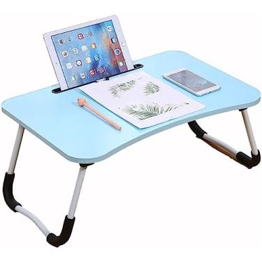 Imagem de Mesa de colo dobrável para tablet multifuncional com bandeja de café da manhã para comer, notebook, leitura, escrita na cama, sofá (azul)