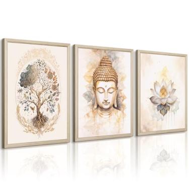 Imagem de Arte Zen Decoração de parede Buda Flor de Lótus Arte Árvore da Vida Pintura em Tela Yoga Meditação Estúdio Arte de Parede Mindfulness Energia Espiritual Poster para Sala de Estar Quarto 12x16x3