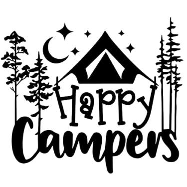 Imagem de 4 peças de decalque impermeável Camping Happy Campers Camp Life, adesivo autoadesivo externo para carroceria, capô, SUV, caminhões e motocicletas (estilo 1)