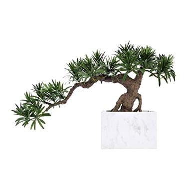 Imagem de Plantas falsas para interior bonsai artificial árvore pequena vaso falso vaso de mesa exibição vasos de mármore ornamentos, para casa