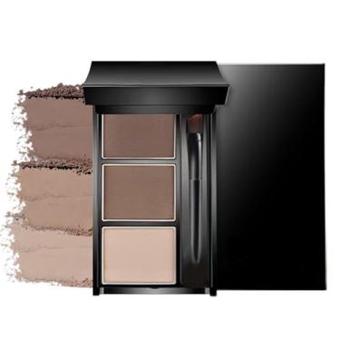 Imagem de Kit de pó de sobrancelha preto branco e cinza com pincel para sobrancelhas, enchimento de sobrancelhas à prova d'água de longa duração obtenha sobrancelhas naturais totalmente definidas - cores