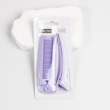 Imagem de Mini escova de cabelo dobrável com espelho para mulheres - pente de franja de dentes de nylon macio, escova compacta de bolso de viagem para bolsa, bolsa de higiene pessoal e estilo em movimento, roxo