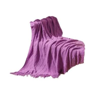 Imagem de Cobertor Leve De Acrílico Tricotado Em Estampa Xadrez Rosa Com Franjas