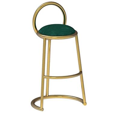 Imagem de AkosOL Banqueta de bar cadeira ilha de cozinha moderna restaurante café lounge banco de bar com encosto redondo, assento de tecido de veludo e apoio para os pés de metal, 65 cm, verde