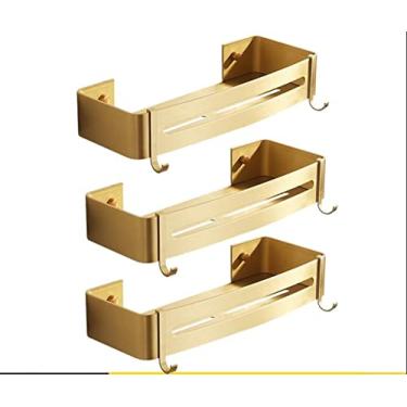 Imagem de Organizador de banheiro prateleira de canto montada na parede prateleira de banheiro de alumínio escovado ouro alumínio prateleira de chuveiro suporte de xampu prateleira de canto prateleiras de