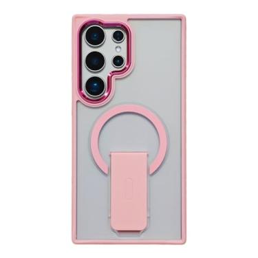 Imagem de POYUFRG Capa magnética para Samsung Galaxy S26 Ultra/S26 Plus/S26, capa fina fosca translúcida com suporte dobrável, rosa, S26 Ultra