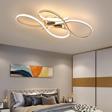 Imagem de Luminária de teto LED moderna para quarto, sala de estar, com intensidade de luz ajustável de 3000K a 6500K, em metal cromado, com controle remoto, estilo lustre para quarto e sala de estar