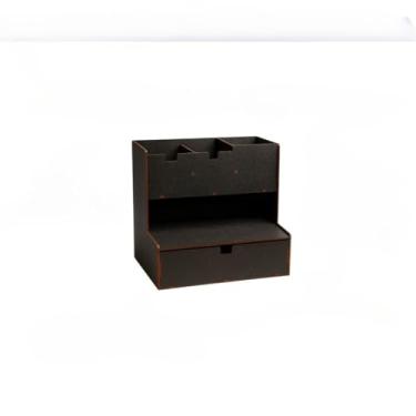 Imagem de Organizador de secretária preto – Caixa para guardar lápis, canetas e outros itens, com tesoura e bloco de notas, adequada para uso no escritório e no escritório em casa (PRETO)