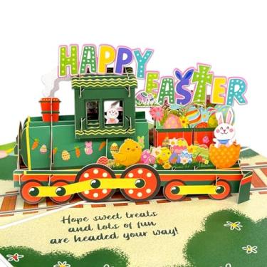Imagem de Coralogo Cartões pop-up de Páscoa de trem 3D – Cartões de felicitações de coelho e ovo com envelopes, presente de Páscoa feliz para crianças meninos e filhos