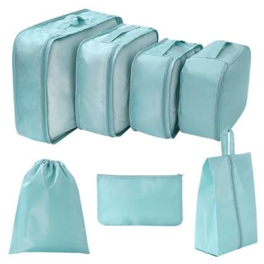 Imagem de Organizador Viagem Kit 7 Peças Necessaire para Bagagem Malas Dobrável Impermeável Multiuso Feminina Masculina Unissex Grande Compacto Prático Roupas Bolsa Cosméticos Higiene Premium (AZUL)