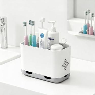 Imagem de Suporte de escova de dentes, organizador de pia com bandeja de drenagem para banheiro e cozinha - esponja, sabão, escova de louça, rack de armazenamento de esfregão