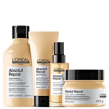 Imagem de Kit Loréal Absolut Repair Sh+ Cond+ Másc pq+ Óleo 90mls - Loréal Profe