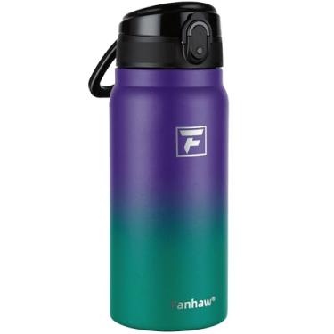 Imagem de Fanhaw Garrafa de água isolada de aço inoxidável de 590 ml com tampa – boca larga, à prova de vazamento, livre de BPA – ideal para crianças, adultos, esportes, academia e uso ao ar livre (verde roxo)